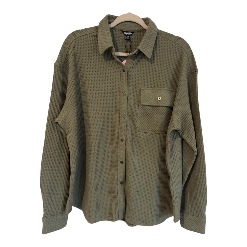 Buffalo David Bitton Waffle Knit Button Up Shirt Faded‎ Sage Green SLC0027 Small